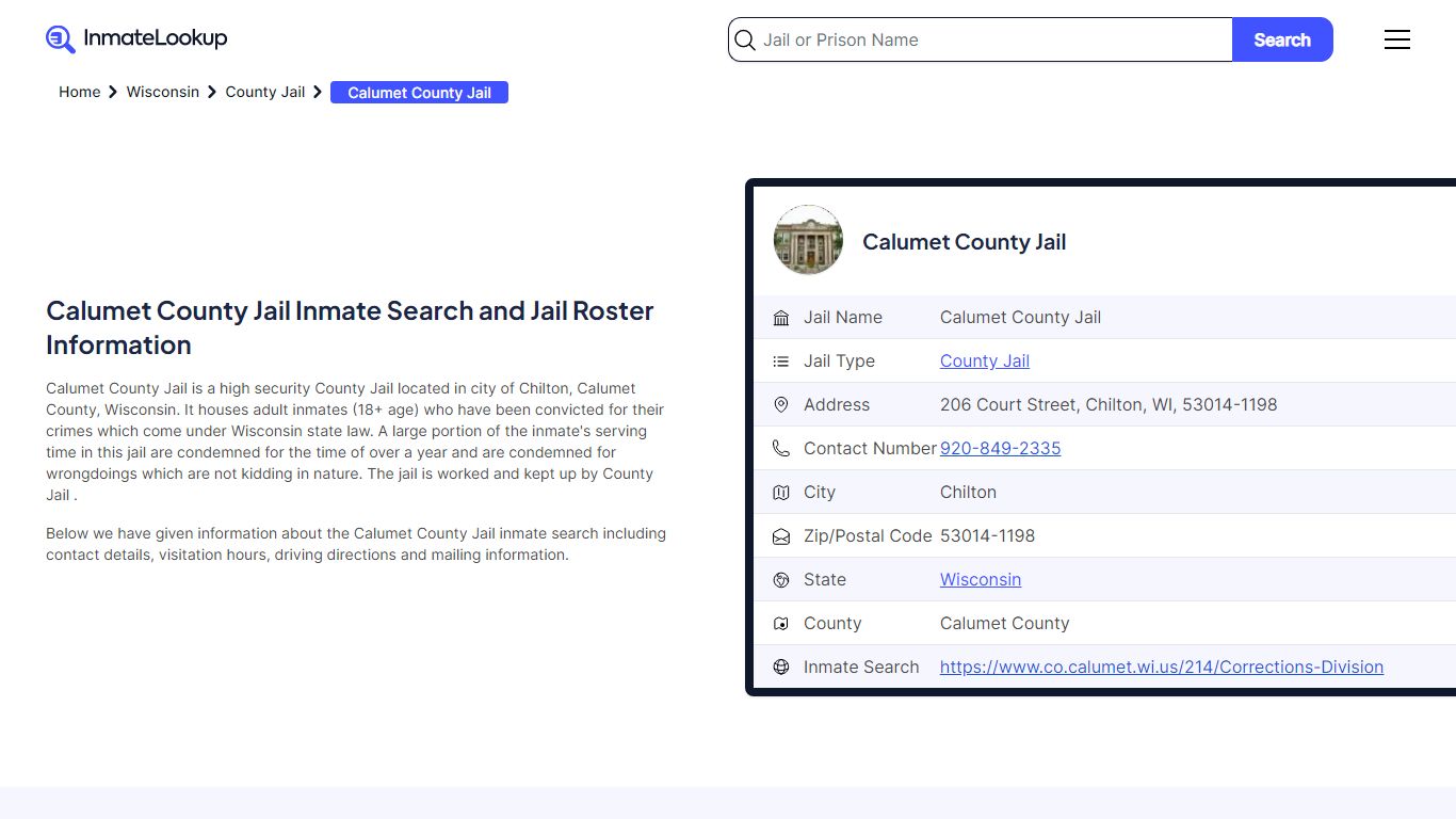 Calumet County Jail Inmate Search and Jail Roster Information