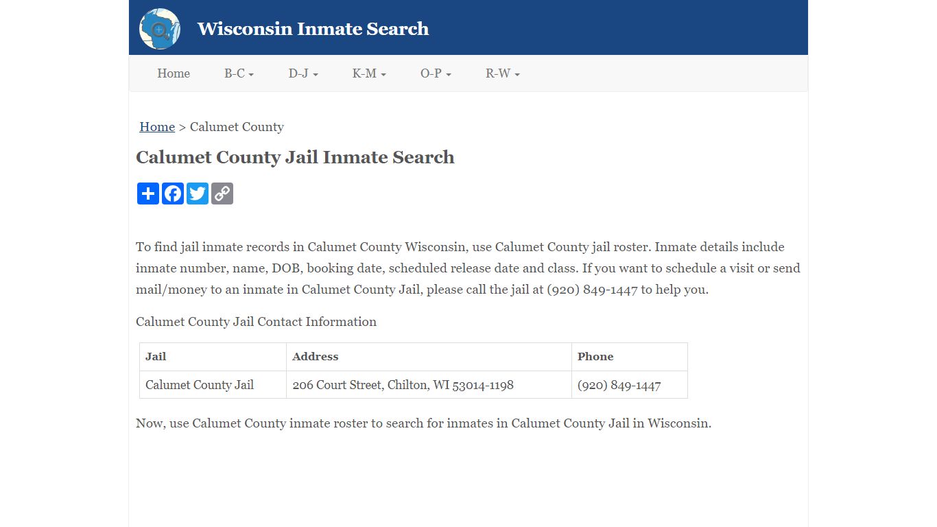 Calumet County Jail Inmate Search