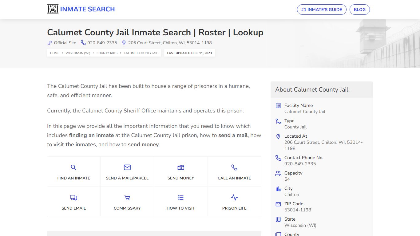 Calumet County Jail Inmate Search | Roster | Lookup